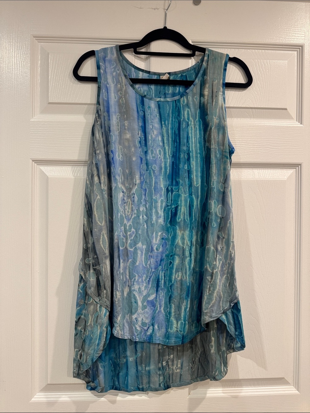 henri bendel Blue-Teal Watercolor Sleeveless High-Low Tunic